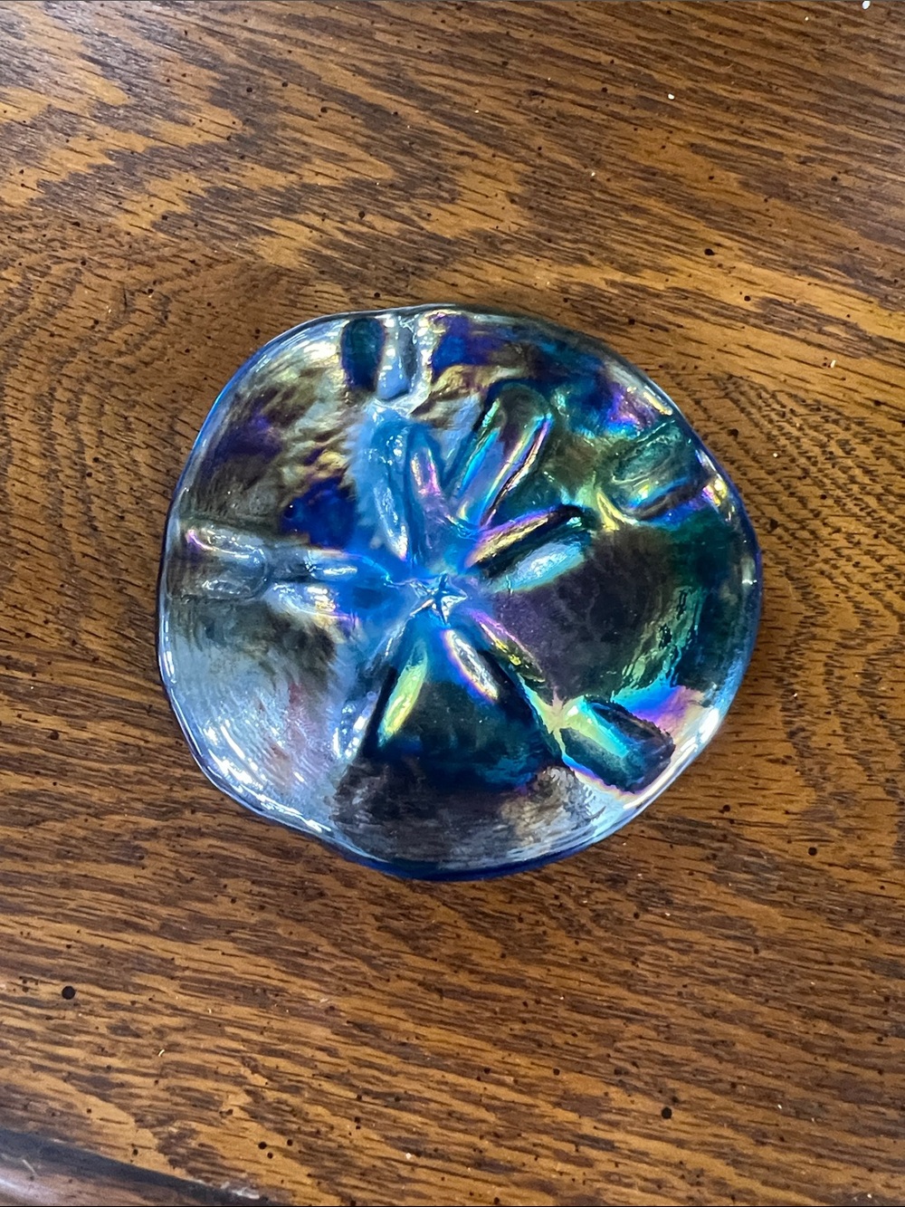 Vintage Iridescent Blue Glass "Sand Dollar" Paperweight